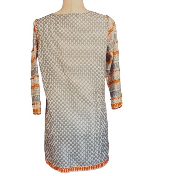 Gretchen Scott Beaded Cotton Batik Tunic Top Blouse Blue Orange Medium - Picture 6 of 8